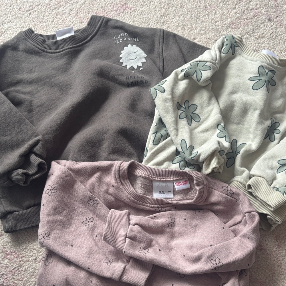 Zara Kids 3-Pack Sweatshirts - Gray, Cream, Dusty Pink